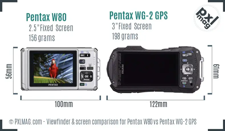Pentax W80 vs Pentax WG-2 GPS Screen and Viewfinder comparison
