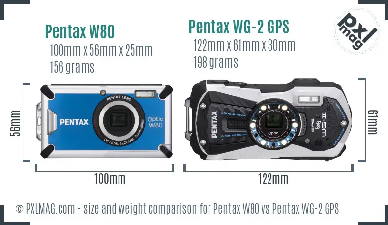 Pentax W80 vs Pentax WG-2 GPS size comparison