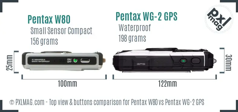 Pentax W80 vs Pentax WG-2 GPS top view buttons comparison