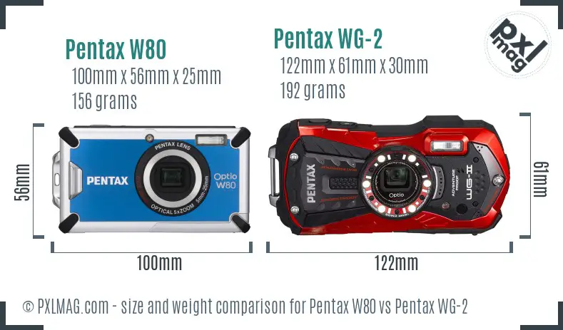 Pentax W80 vs Pentax WG-2 size comparison