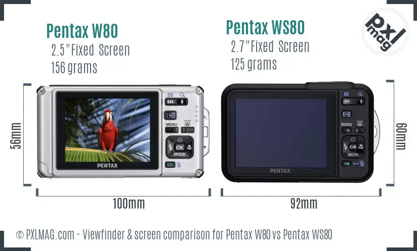 Pentax W80 vs Pentax WS80 Screen and Viewfinder comparison