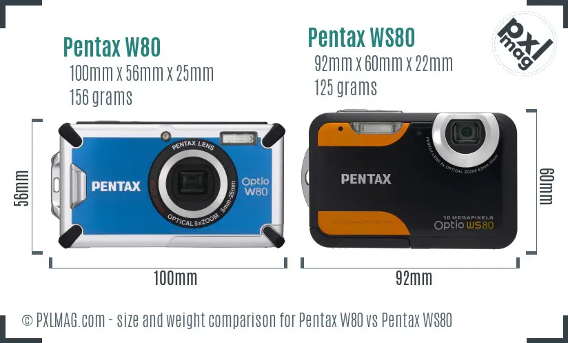 Pentax W80 vs Pentax WS80 size comparison
