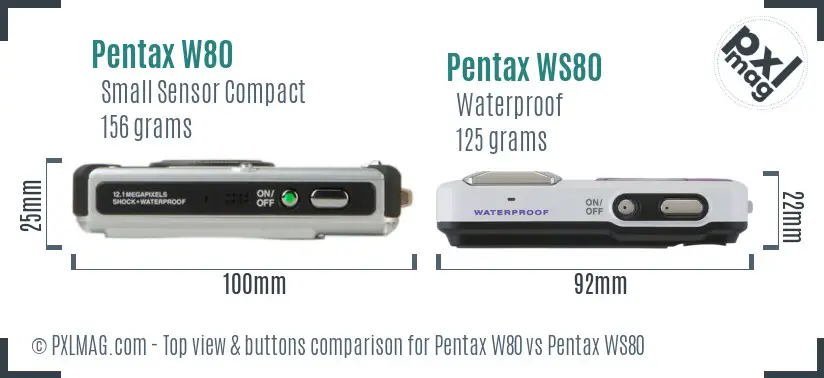Pentax W80 vs Pentax WS80 top view buttons comparison