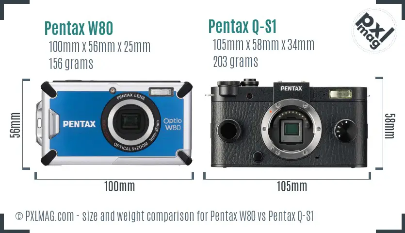 Pentax W80 vs Pentax Q-S1 size comparison