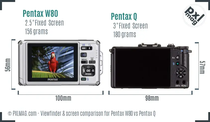 Pentax W80 vs Pentax Q Screen and Viewfinder comparison