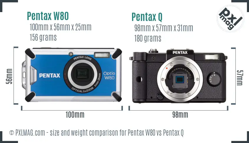 Pentax W80 vs Pentax Q size comparison