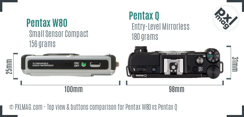 Pentax W80 vs Pentax Q top view buttons comparison