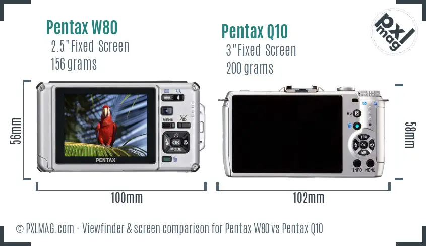 Pentax W80 vs Pentax Q10 Screen and Viewfinder comparison