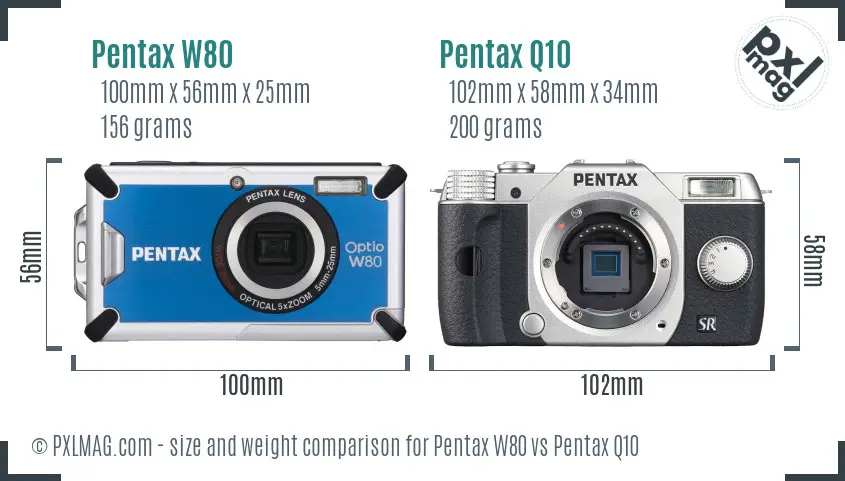 Pentax W80 vs Pentax Q10 size comparison