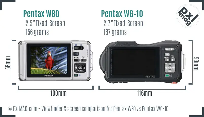 Pentax W80 vs Pentax WG-10 Screen and Viewfinder comparison