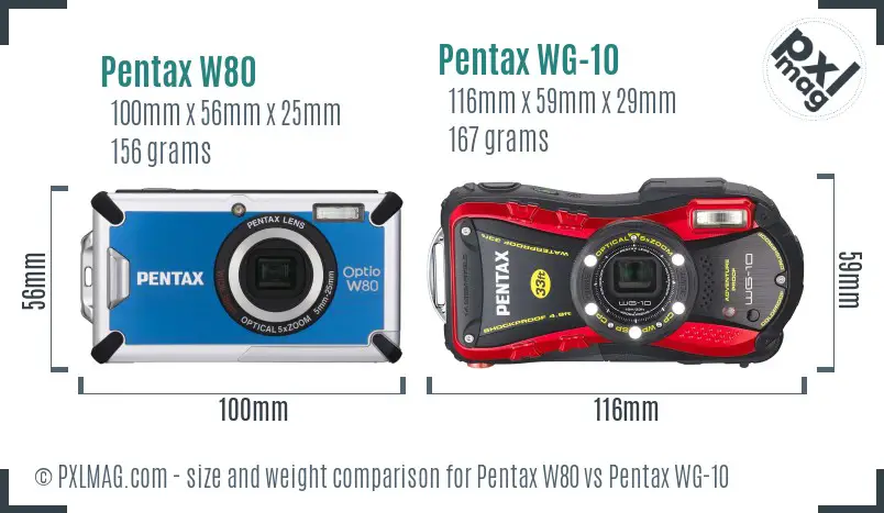 Pentax W80 vs Pentax WG-10 size comparison