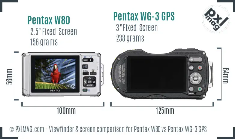 Pentax W80 vs Pentax WG-3 GPS Screen and Viewfinder comparison