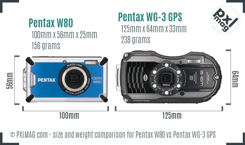 Pentax W80 vs Pentax WG-3 GPS size comparison