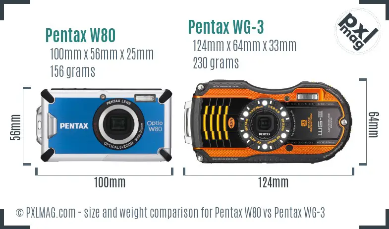 Pentax W80 vs Pentax WG-3 size comparison