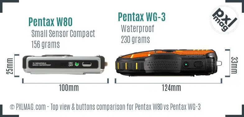 Pentax W80 vs Pentax WG-3 top view buttons comparison