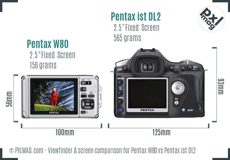 Pentax W80 vs Pentax ist DL2 Screen and Viewfinder comparison