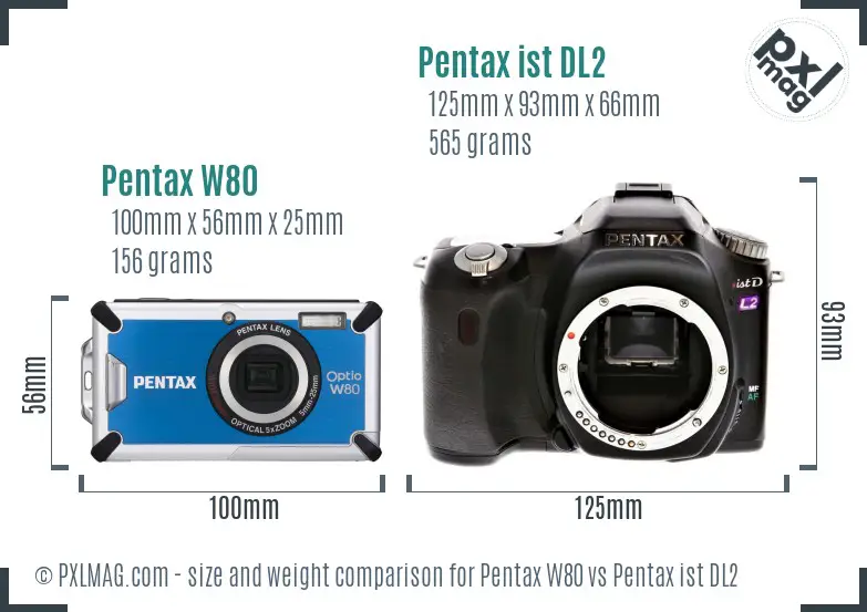 Pentax W80 vs Pentax ist DL2 size comparison