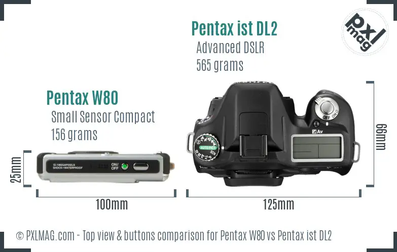 Pentax W80 vs Pentax ist DL2 top view buttons comparison