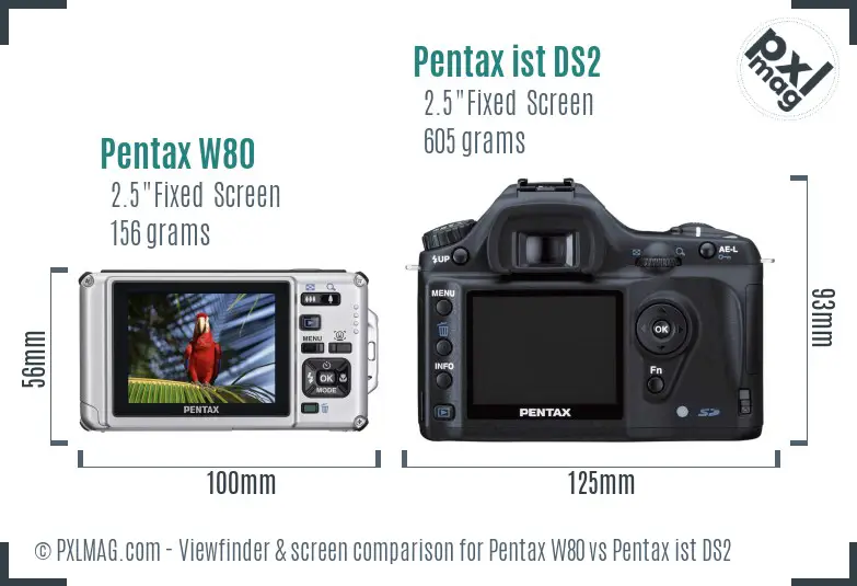 Pentax W80 vs Pentax ist DS2 Screen and Viewfinder comparison