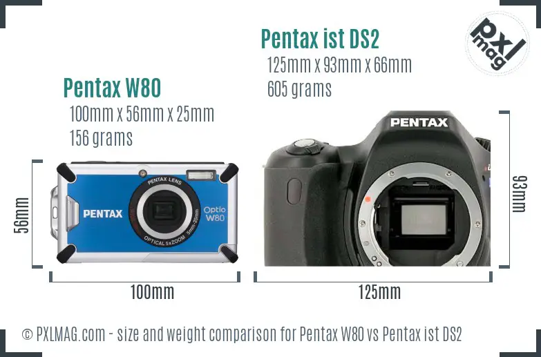 Pentax W80 vs Pentax ist DS2 size comparison