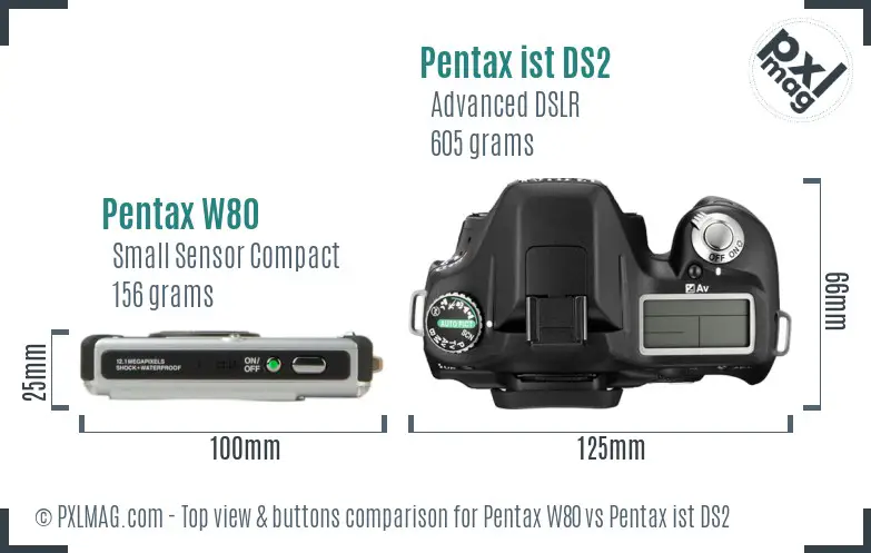 Pentax W80 vs Pentax ist DS2 top view buttons comparison