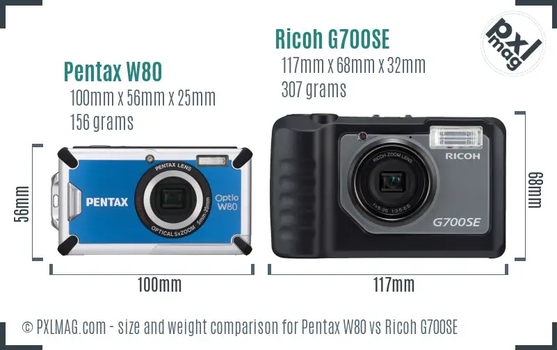 Pentax W80 vs Ricoh G700SE size comparison