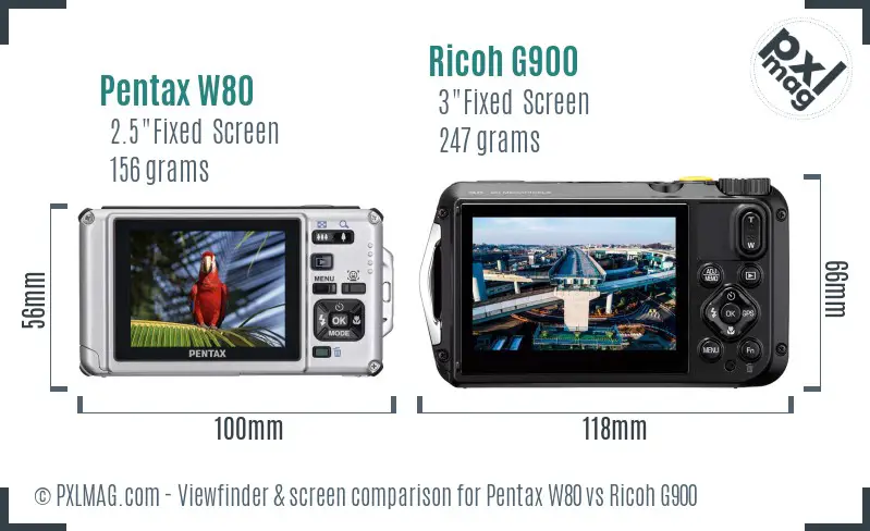 Pentax W80 vs Ricoh G900 Screen and Viewfinder comparison Pentax W80 vs Ricoh G900 Screen and Viewfinder comparison