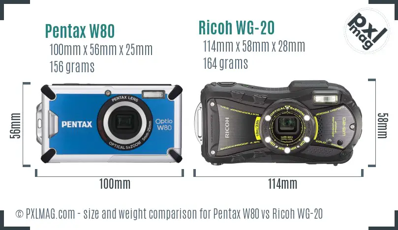 Pentax W80 vs Ricoh WG-20 size comparison