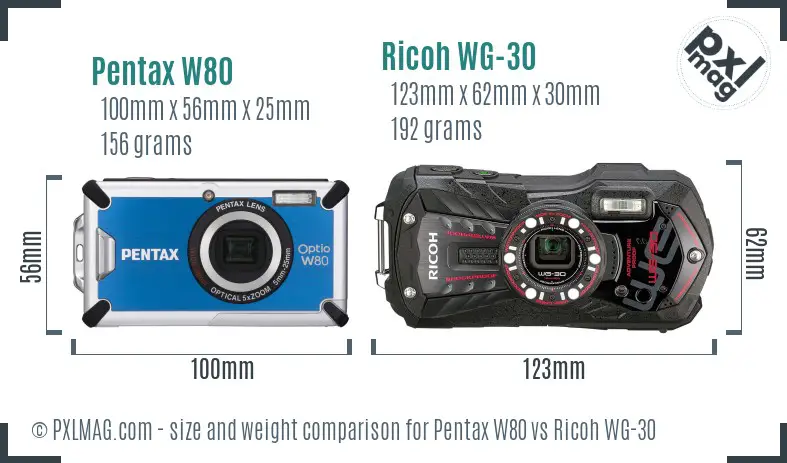 Pentax W80 vs Ricoh WG-30 size comparison Pentax W80 vs Ricoh WG-30 size comparison