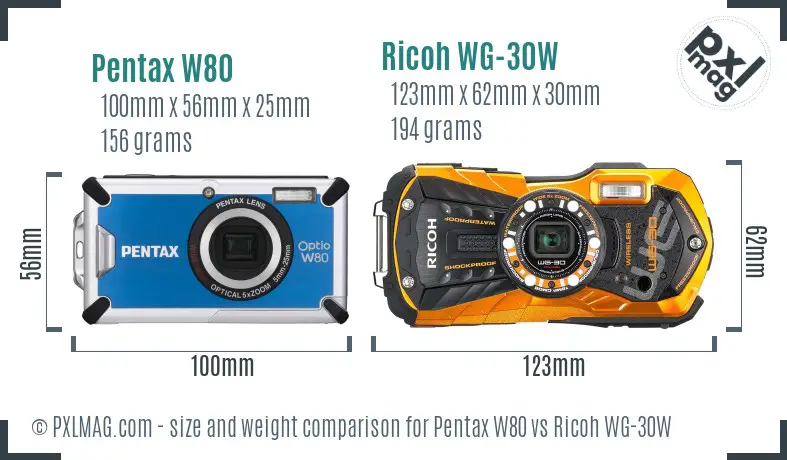 Pentax W80 vs Ricoh WG-30W size comparison Pentax W80 vs Ricoh WG-30W size comparison