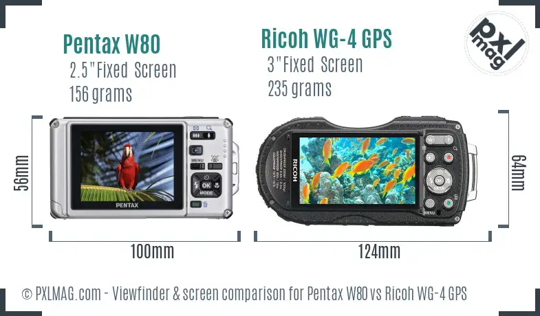 Pentax W80 vs Ricoh WG-4 GPS Screen and Viewfinder comparison