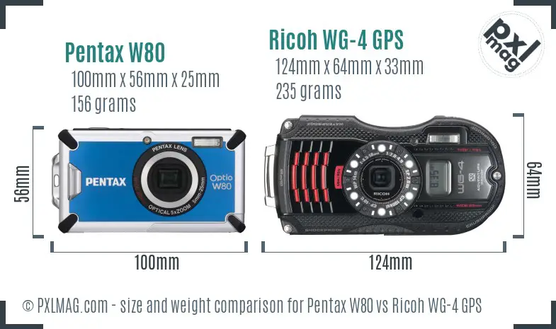 Pentax W80 vs Ricoh WG-4 GPS size comparison