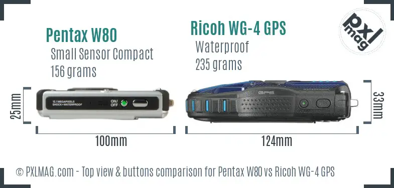 Pentax W80 vs Ricoh WG-4 GPS top view buttons comparison