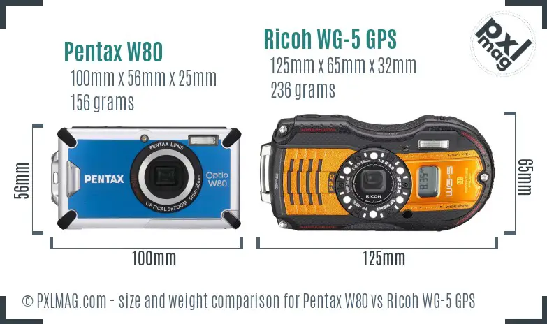 Pentax W80 vs Ricoh WG-5 GPS size comparison