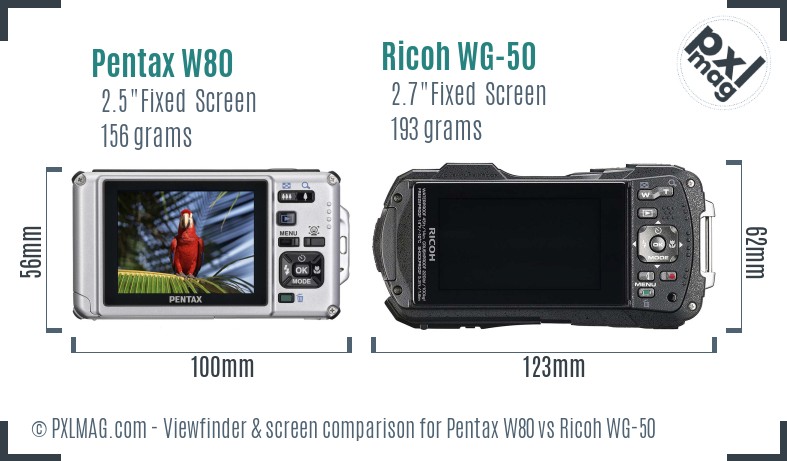 Pentax W80 vs Ricoh WG-50 Screen and Viewfinder comparison