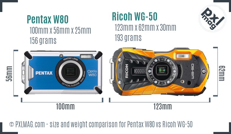 Pentax W80 vs Ricoh WG-50 size comparison
