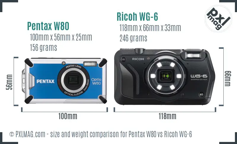 Pentax W80 vs Ricoh WG-6 size comparison Pentax W80 vs Ricoh WG-6 size comparison