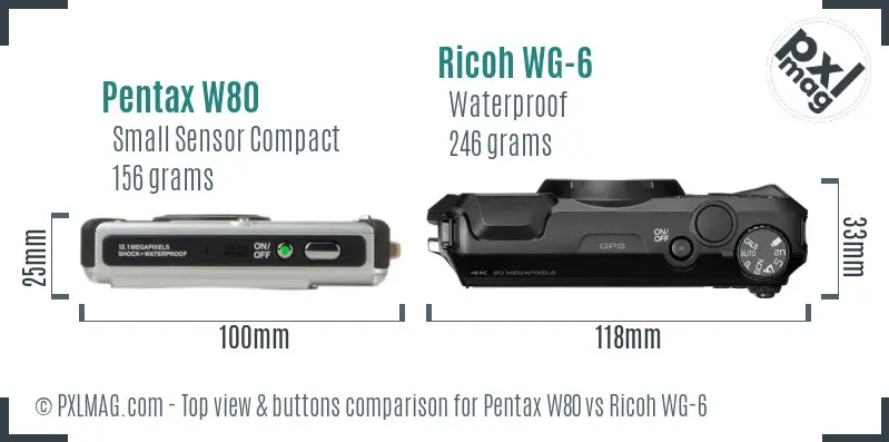 Pentax W80 vs Ricoh WG-6 top view buttons comparison Pentax W80 vs Ricoh WG-6 top view buttons comparison