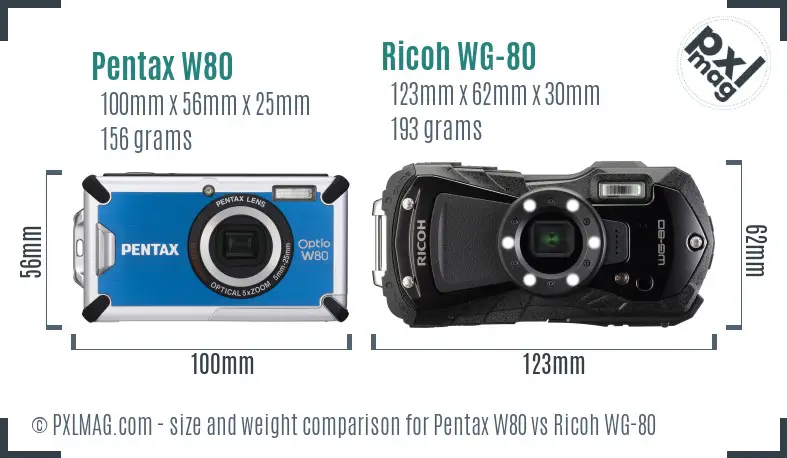 Pentax W80 vs Ricoh WG-80 size comparison