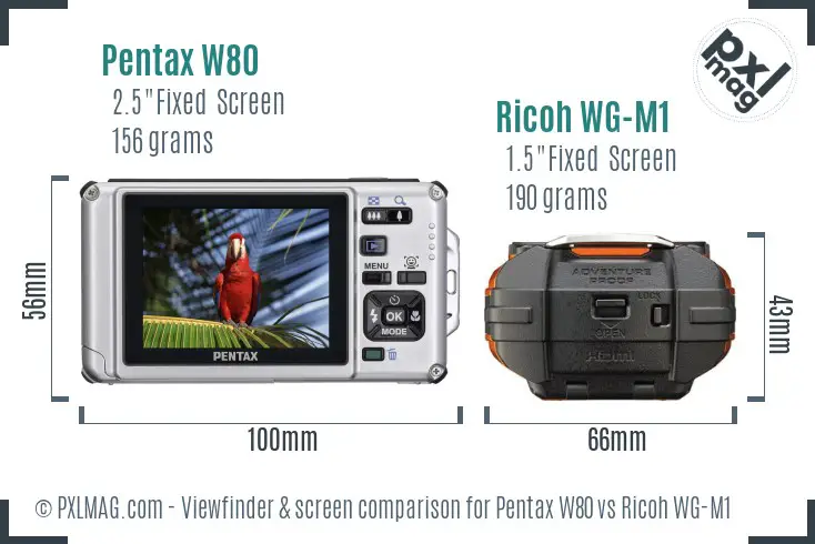 Pentax W80 vs Ricoh WG-M1 Screen and Viewfinder comparison