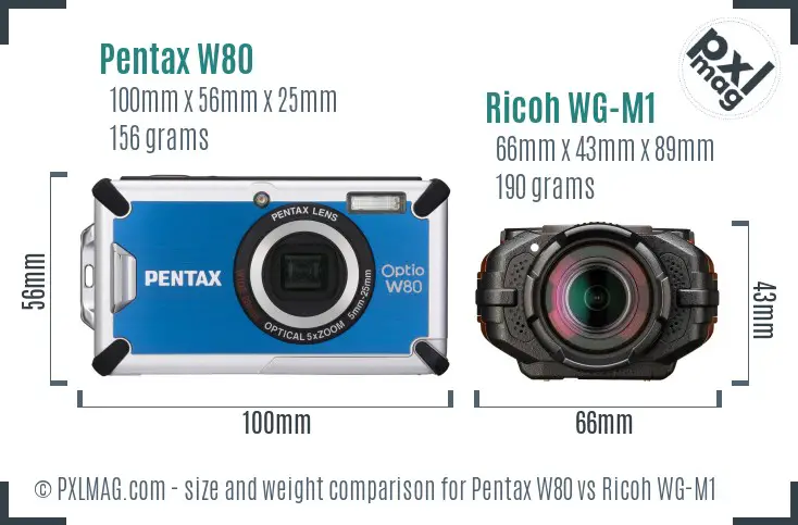 Pentax W80 vs Ricoh WG-M1 size comparison