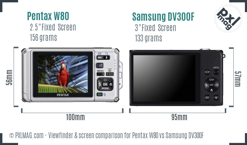 Pentax W80 vs Samsung DV300F Screen and Viewfinder comparison