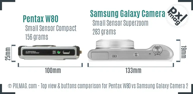 Pentax W80 vs Samsung Galaxy Camera 2 top view buttons comparison
