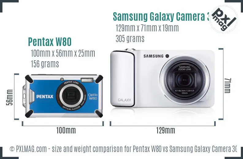 Pentax W80 vs Samsung Galaxy Camera 3G size comparison Pentax W80 vs Samsung Galaxy Camera 3G size comparison