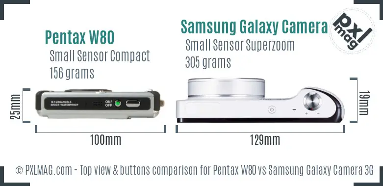 Pentax W80 vs Samsung Galaxy Camera 3G top view buttons comparison