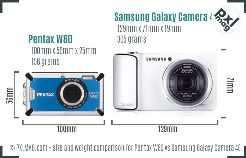 Pentax W80 vs Samsung Galaxy Camera 4G size comparison Pentax W80 vs Samsung Galaxy Camera 4G size comparison