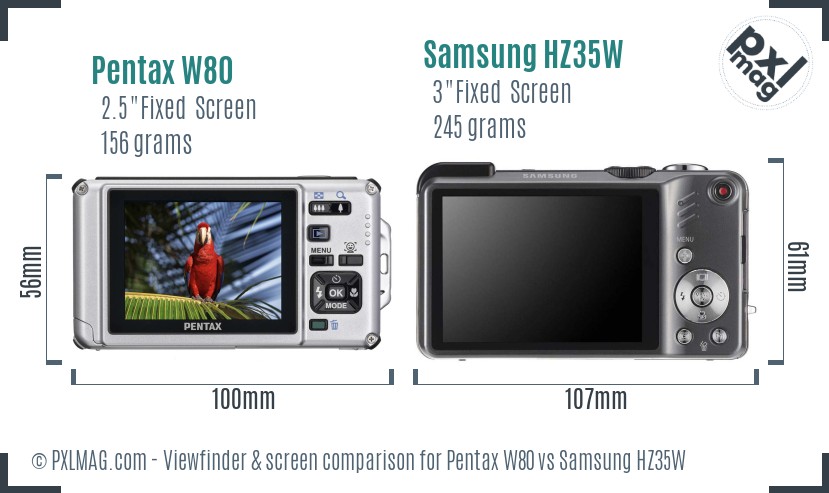 Pentax W80 vs Samsung HZ35W Screen and Viewfinder comparison