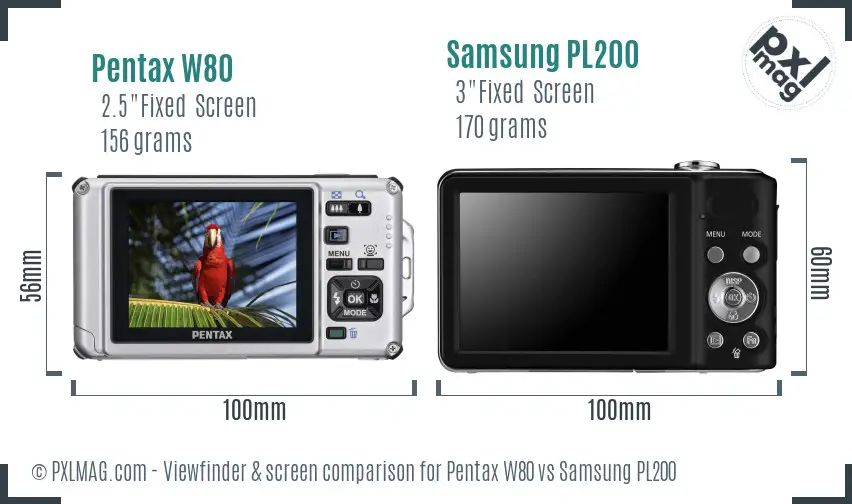 Pentax W80 vs Samsung PL200 Screen and Viewfinder comparison Pentax W80 vs Samsung PL200 Screen and Viewfinder comparison