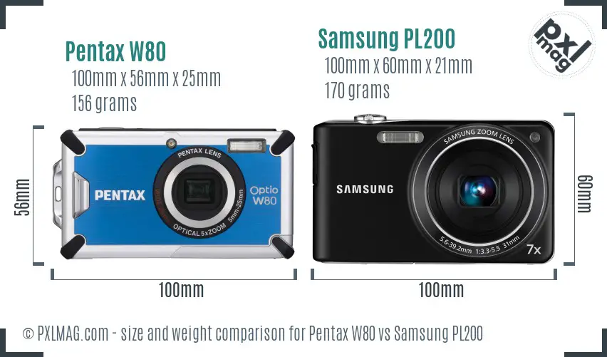 Pentax W80 vs Samsung PL200 size comparison Pentax W80 vs Samsung PL200 size comparison