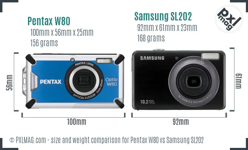 Pentax W80 vs Samsung SL202 size comparison